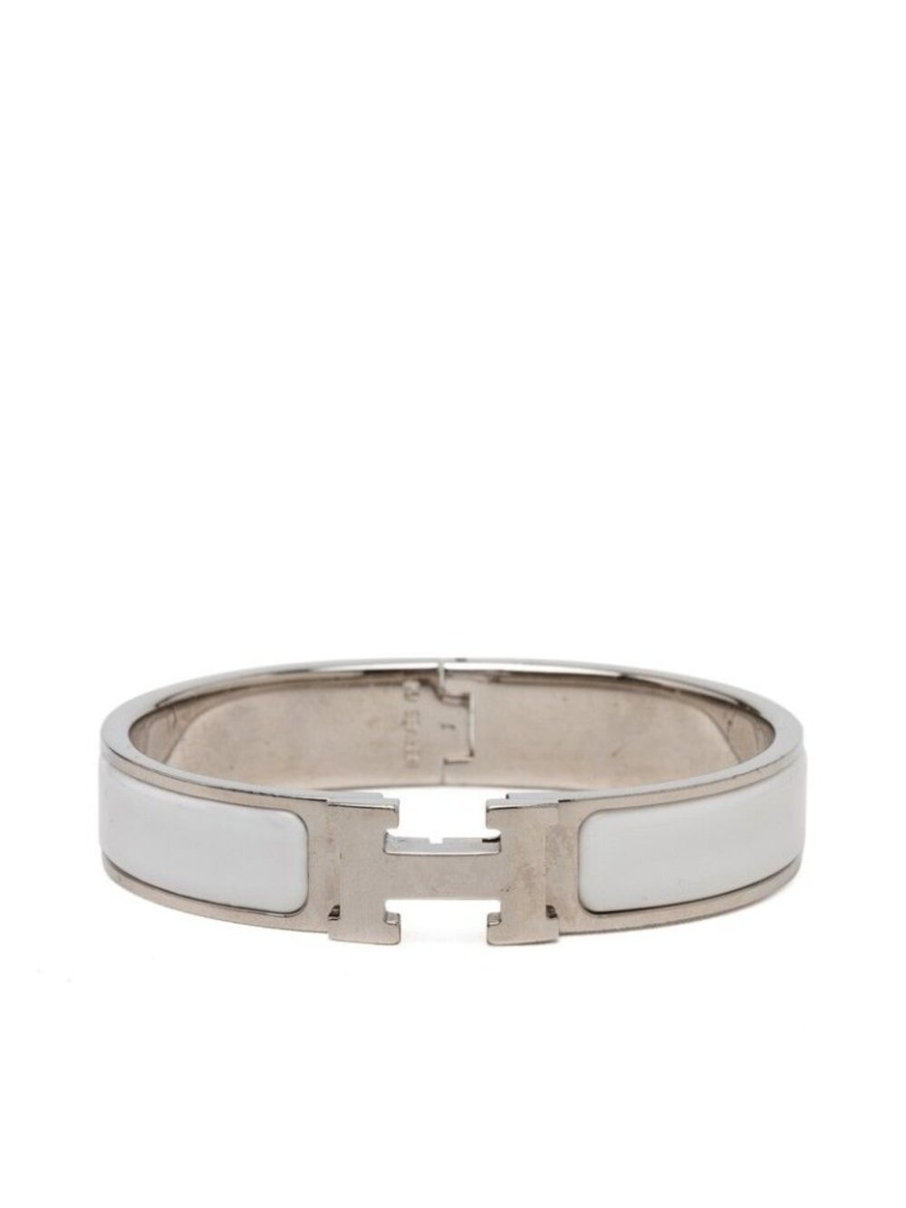 Hermes Click PM Bracelet Bangle Silver White Metal Enamel